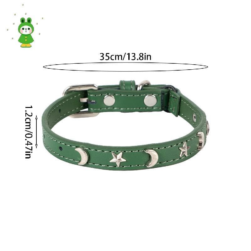 Coleira De Couro Para Animais De Estimação Star Moon Metal Studs 1.2 Cm