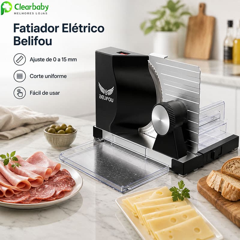 Fatiador de Alimentos Elétrico (com lâmina ajustável de 0 a 15 mm) Adequado para fatiar carnes presunto queijo e pão.