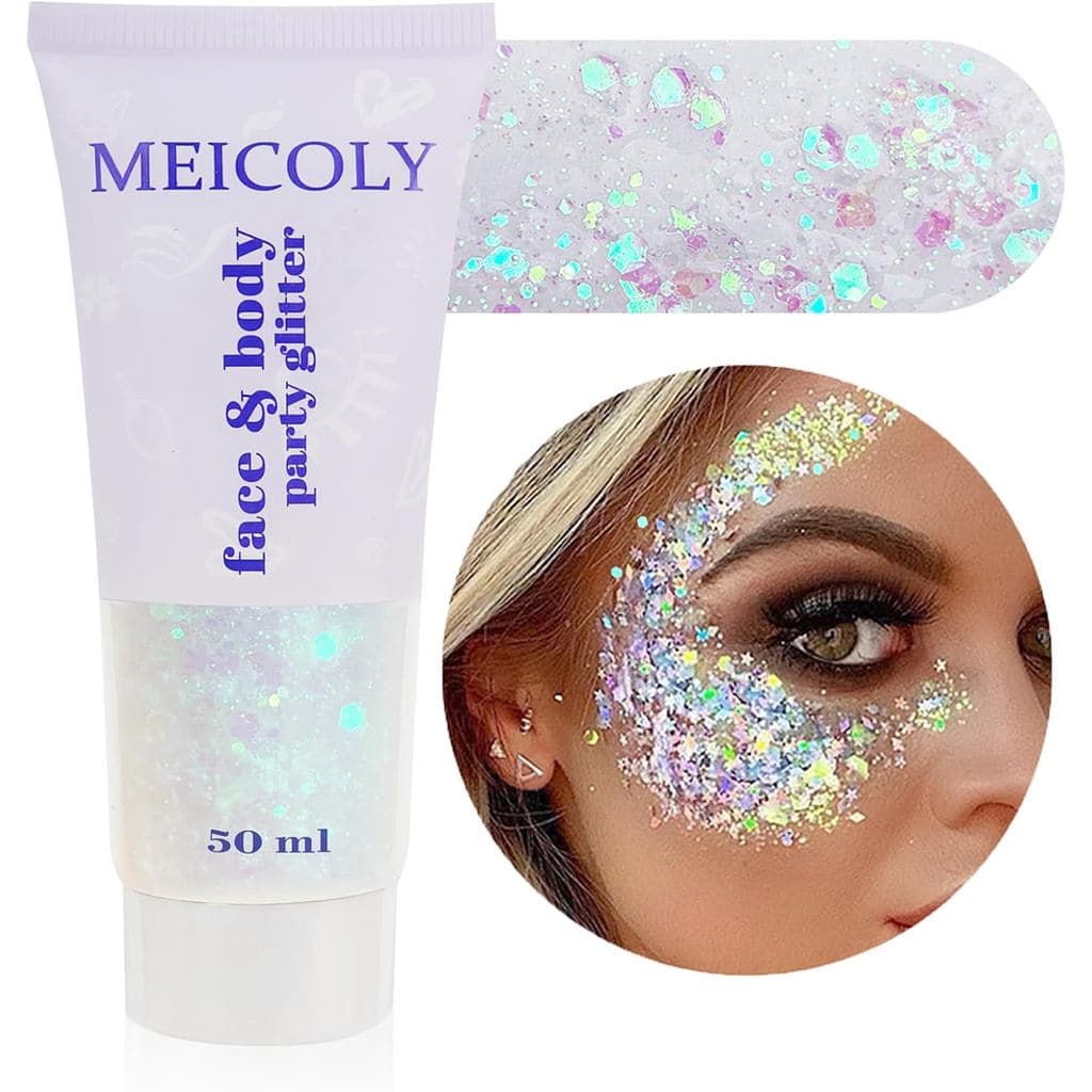 Glitter Corporal Branco Transparente MEICOLY, Acessórios para Concertos de Cantores, Festivais de Música e Raves, Gel de