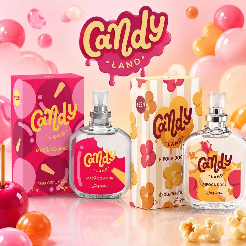 Kit 2 Colônias Candy Land Jequiti Teen 25ml – Maçã do Amor + Pipoca Doce