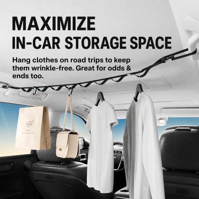 67cm Roupas De Carro Pendurado Corda Comprimento Ajustável Organizador Do Cinta Multi-Gancho Linha De Lavanderia Para In