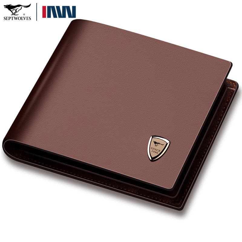 Genuíno sete cavalos lobo carteira masculina de couro genuíno curto carteira juventude Horizontal três vezes página cart