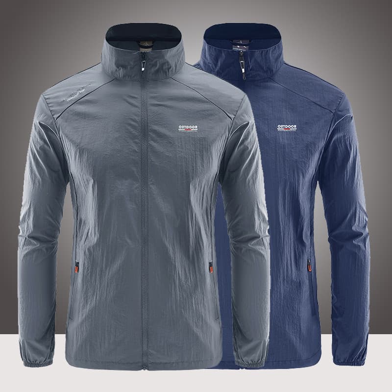 2025 roupas masculinas de seda gelo de secagem rápida protetor solar roupas verão gola alta jaqueta fina ao ar livre res