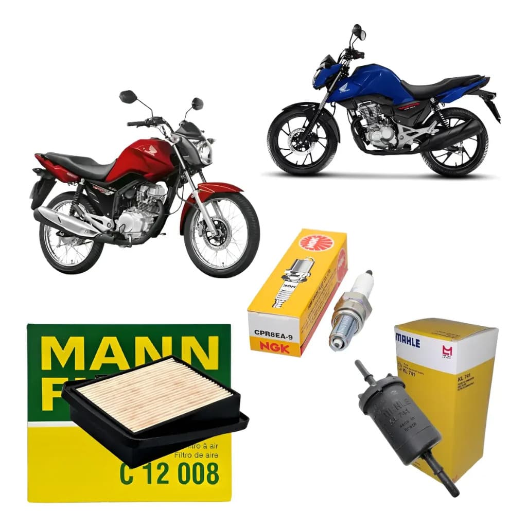 Kit Revisao Honda CG Titan Fan Cargo Start 160 Filtro De Ar Mann + Vela NGK + Filtro Combustivel Mahle