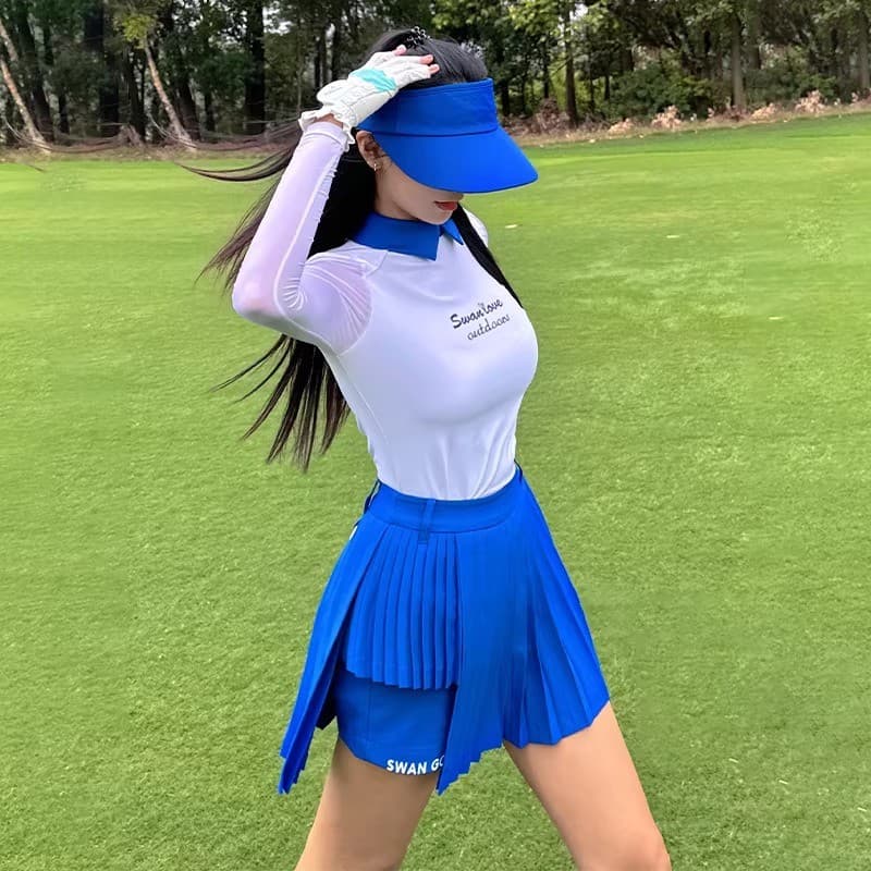 Golf feminino primavera verão gelo seda manga comprida camiseta fino ajuste de secagem rápida respirável topo S