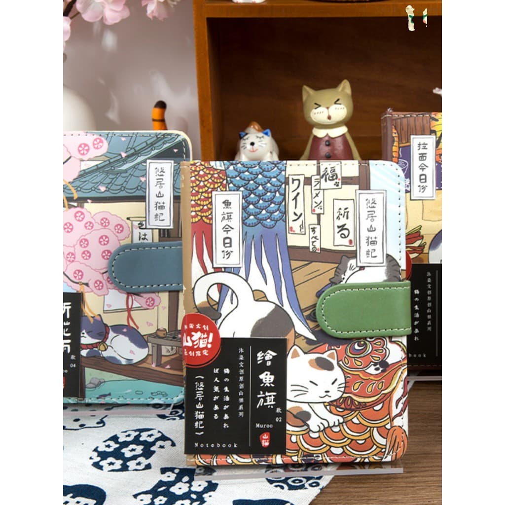 Yoju Lynx série fivela magnética livro japonês flor de cerejeira gato simples manual básico estudante nota diário