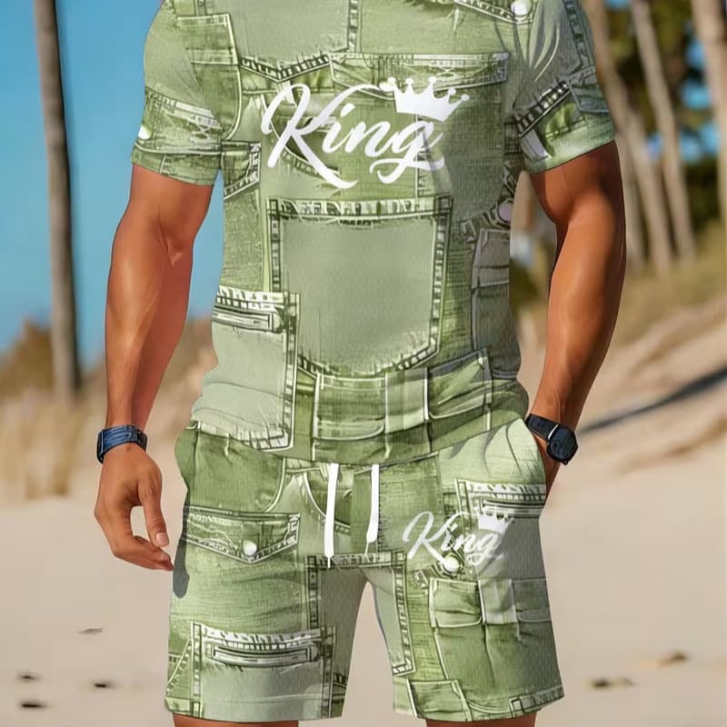 Conjunto esportivo, conjunto casual, shorts masculinos para vendas internacionais, camisa de manga curta