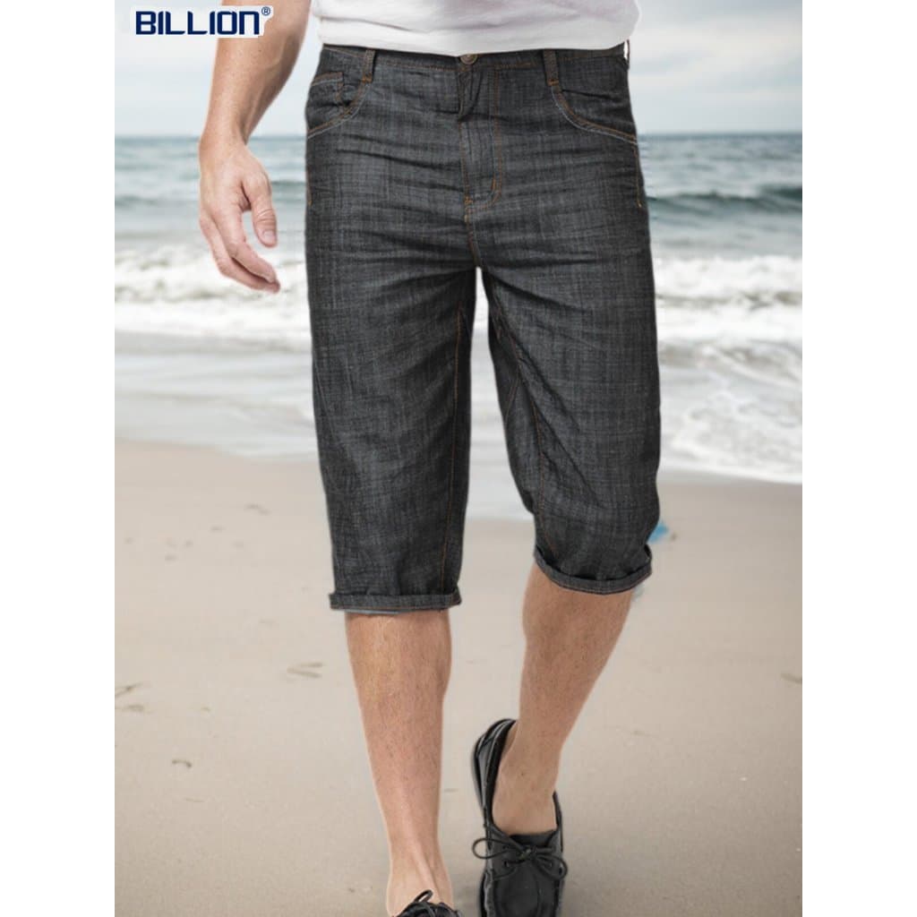 Calças de brim cortadas masculinas magro-ajuste mais magro olhar verão estilo fino juventude Casual 7 pontos Denim Short