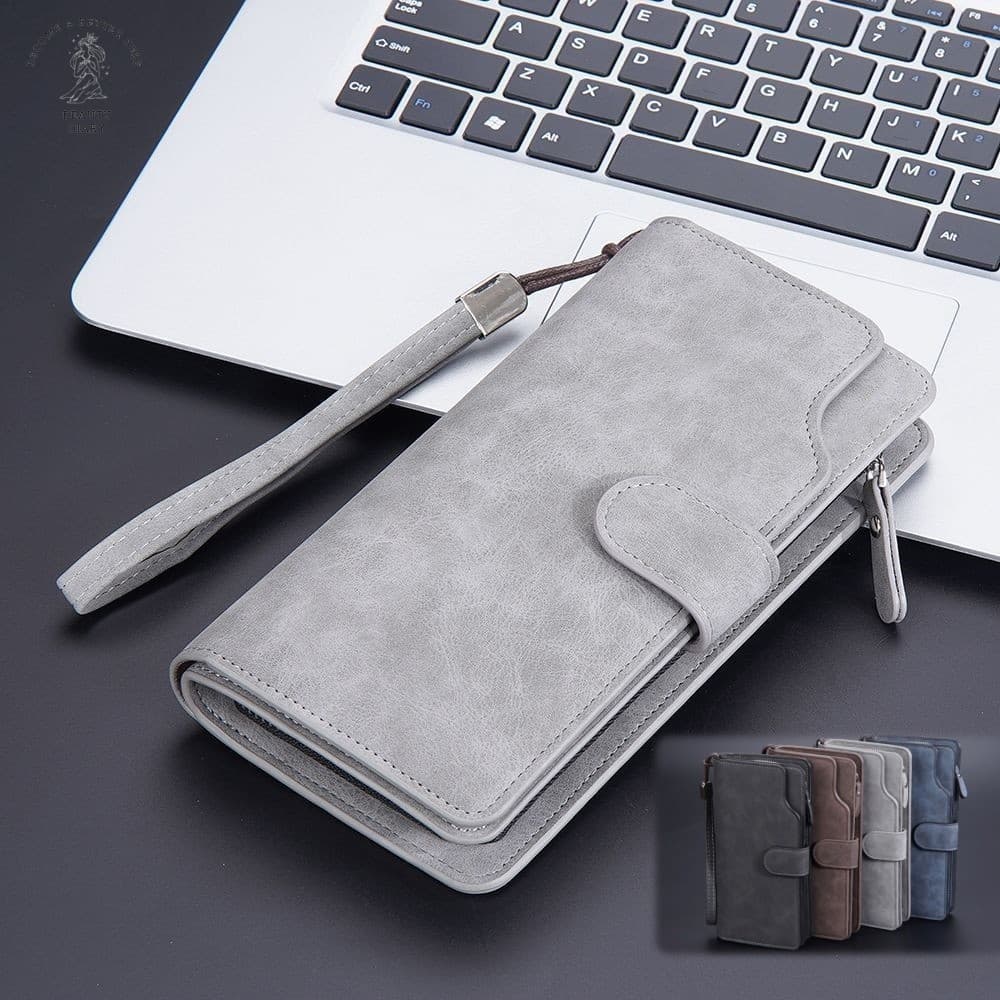 Carteira Longa Masculina Com Alça De Pulso , Slot Para Vários Cartões , Zíper , Couro PU E Fecho De Pressão , Bolsa De M