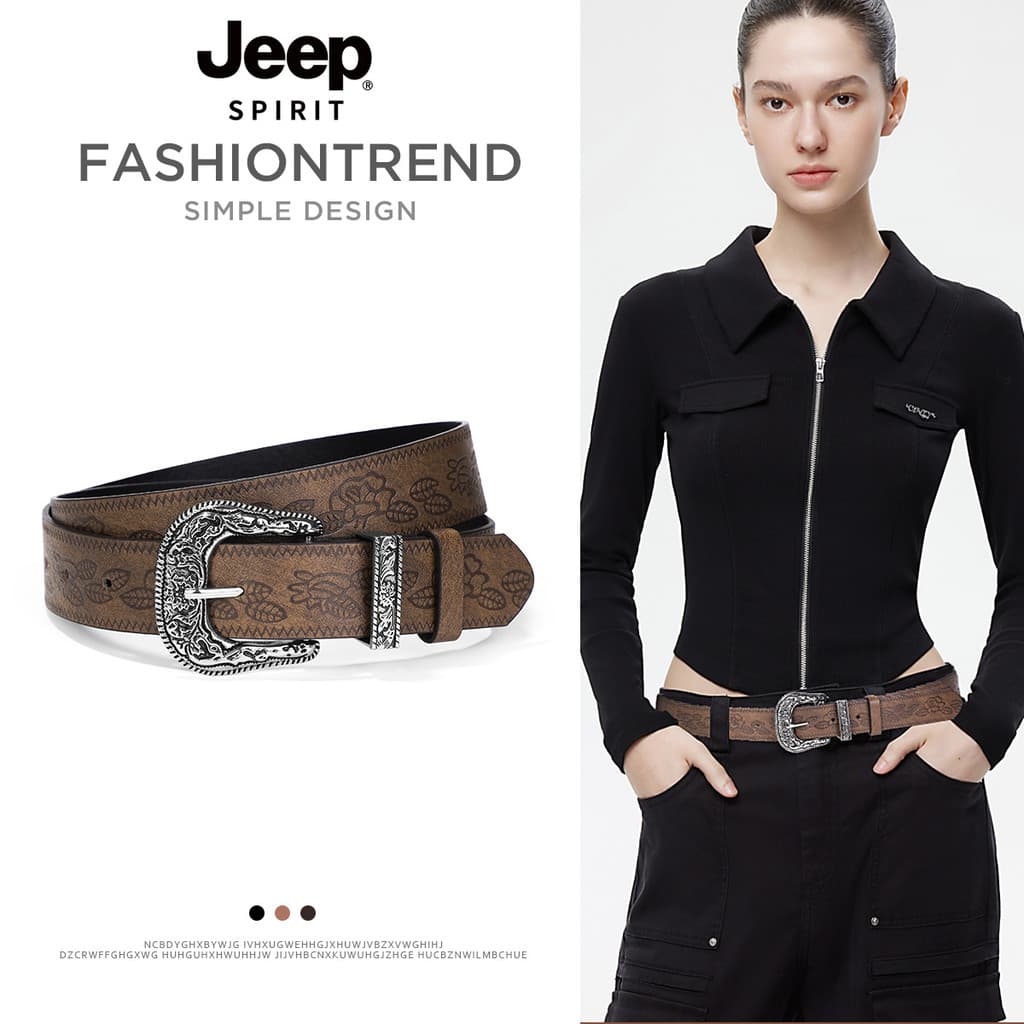Jeep cinto feminino europeu americano cinto feminino Casual All-Match pino fivela em relevo cinto Jeans cinto
