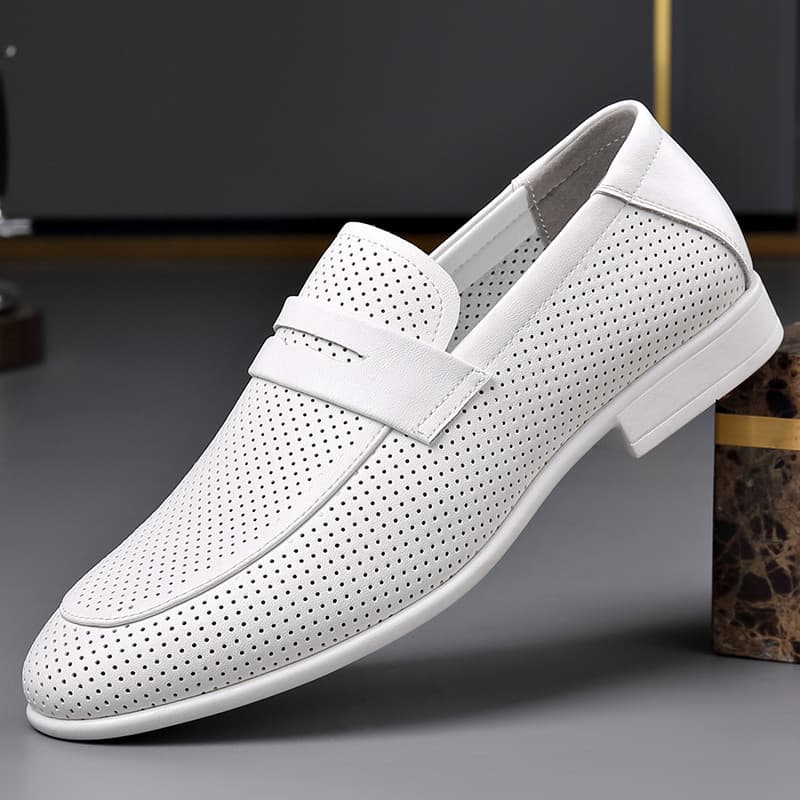 Sandálias de couro genuíno dos homens verão oco respirável Casual buraco branco sapatos Pedal sola macia negócios Formal