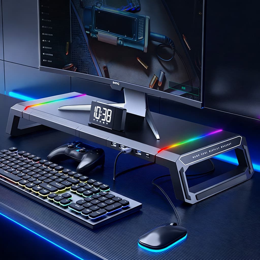 Rack de aumento de Monitor com estação de acoplamento usb Rack de tela para jogos Armazenamento de mesa Base de pratelei