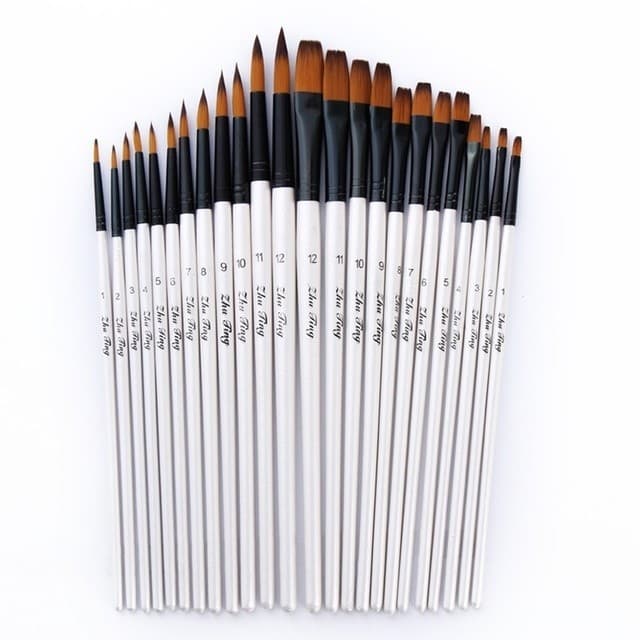 12 Unidades/Conjunto Artista Nylon Cabelo Pincéis De Pintura Em Aquarela Pincel Óleo Acrílico Kit Plana E Ponta