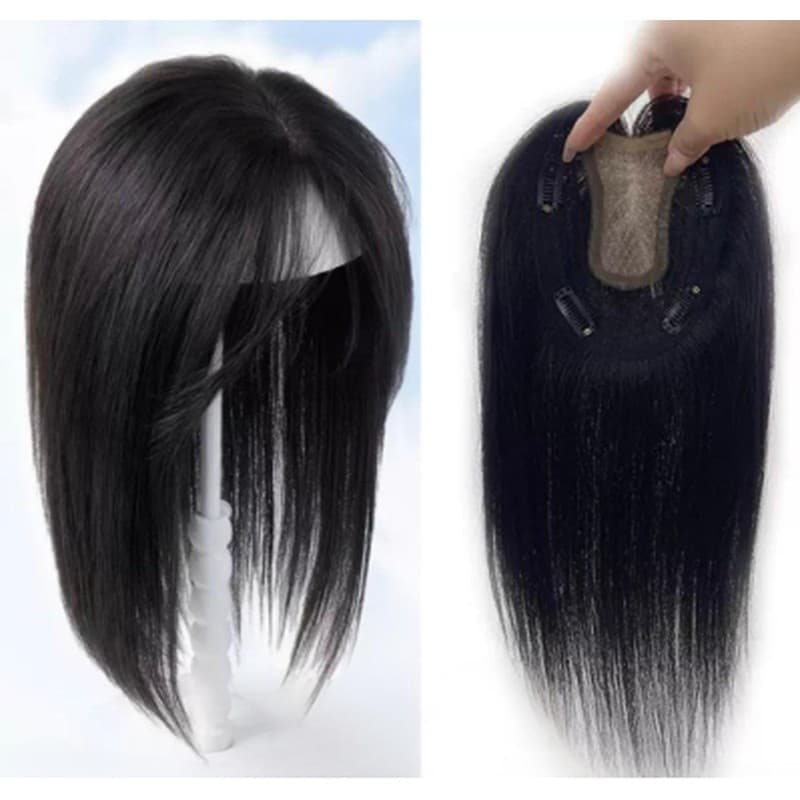 Artigo decorativo Topo Topper Divisão Central Aplique de Cabelo Humano com tic‑tac feminino 25-35cm