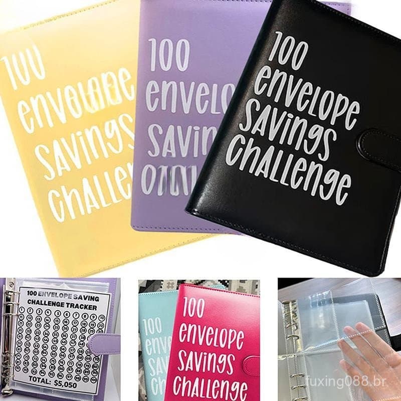 luckyeo 100 Envelope Desafio Fichário Casal Evento Bloco De Notas Poupança Pasta Planejador De Orçamento Livro Dinheiro