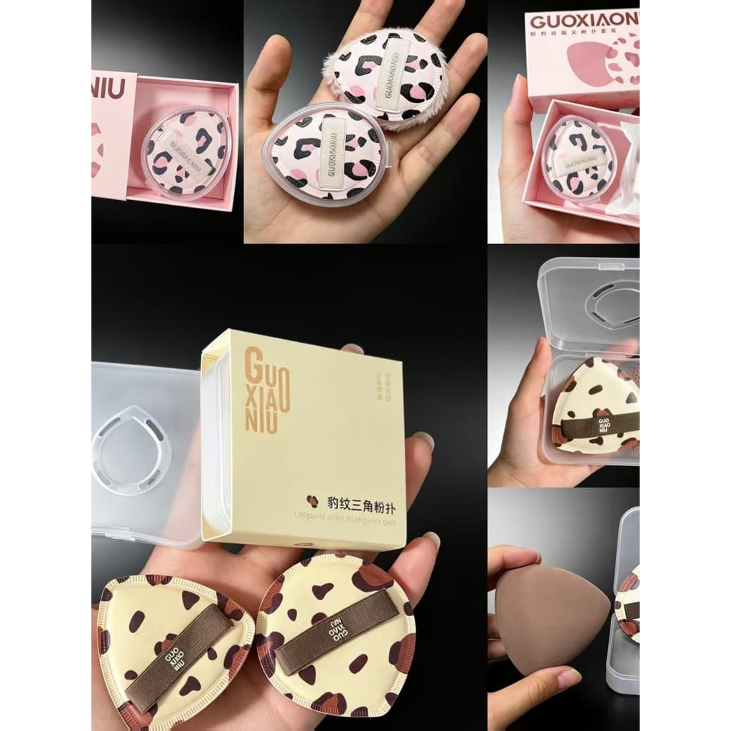 Guo Xiaoniu Leopard Print Marshmallow Puff Mini Fingertip Puff Set Detalhes Serviço de Maquiagem Base Impecável Parceiro