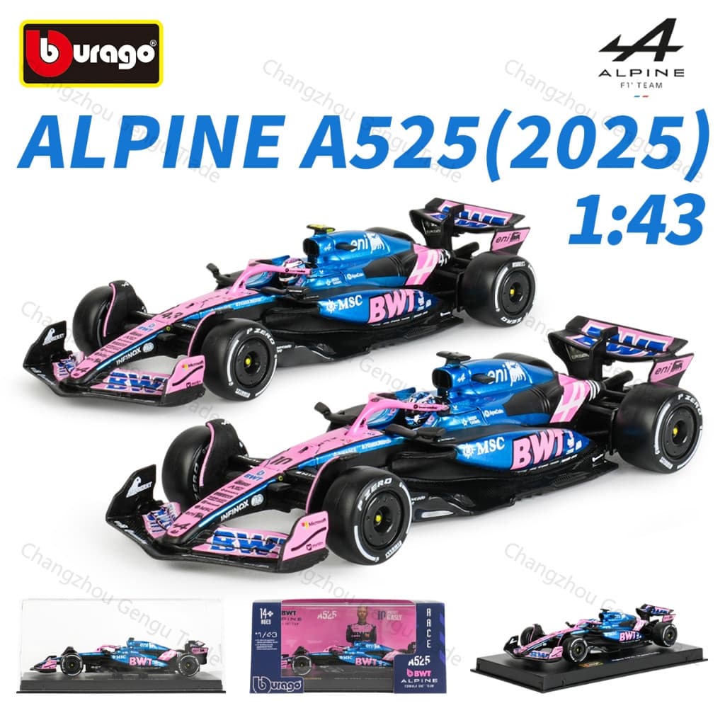 Bburago 1 : 43 BWT Alpine A525 2025 Monaco GP F1 Fórmula Carro Veículos Fundidos Modelo Colecionável Brinquedos De Corri