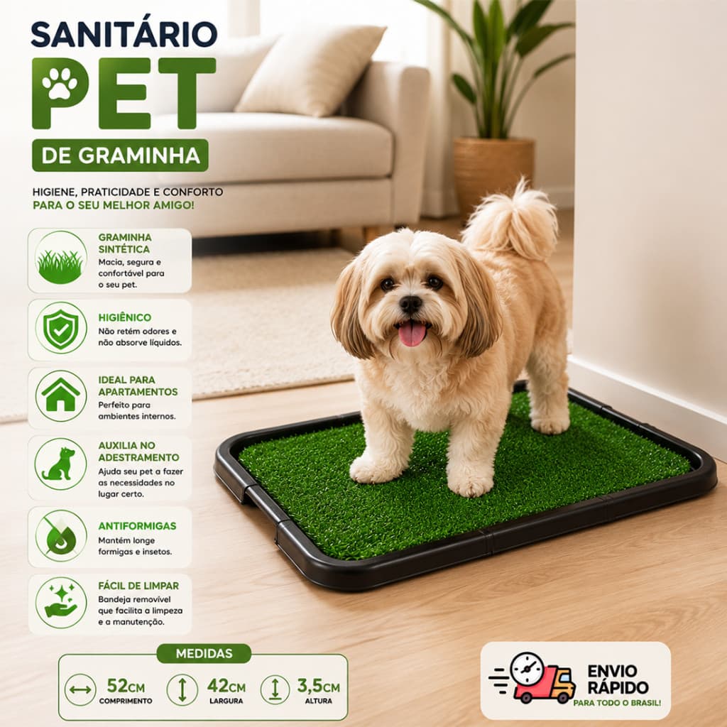 Sanitário Canino Tapete de Grama Higiênico Premium