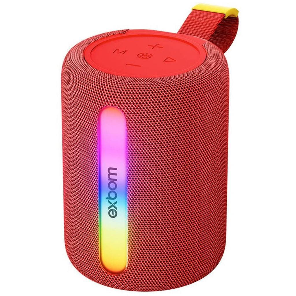 Caixa de Som Bluetooth Exbom 5.0 15W Vermelha RGB 8 Cores TF Pendrive Rádio Portátil Bateria 1200mAh