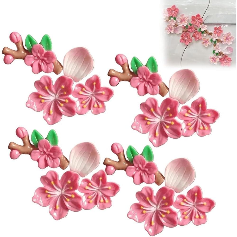 Conjunto de Adesivos 3D para Carro com Flor de Cerejeira, 16 Peças de Adesivos Encantadores de Sakura Rosa, Adesivos Flo