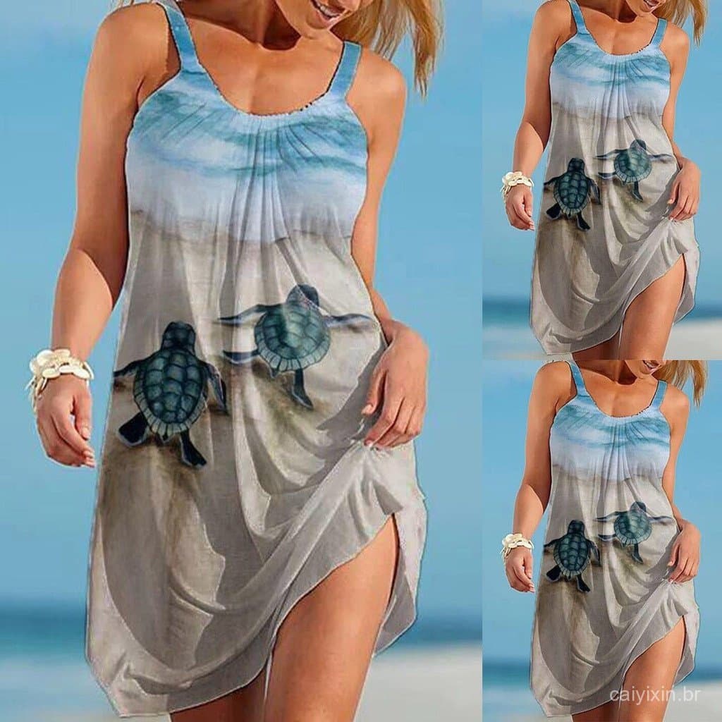 Vestidos de Praia Femininos Curtos, Sem Mangas, Casuais FIO3