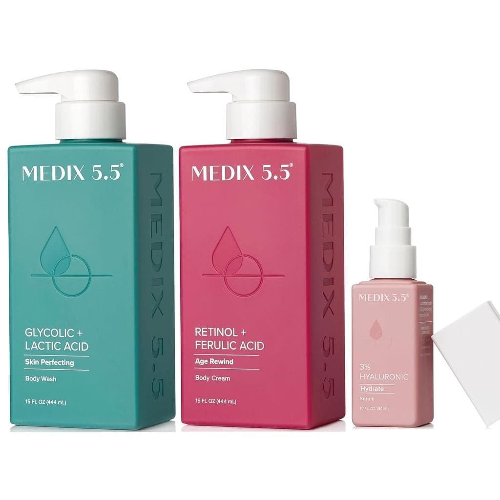 Medix5.5Conjunto de Cuidados Anti-Envelhecimento 3 Peças | RetinolBody+ExfoliatingHAHA Ácido Glicólico Sabonete Facial e