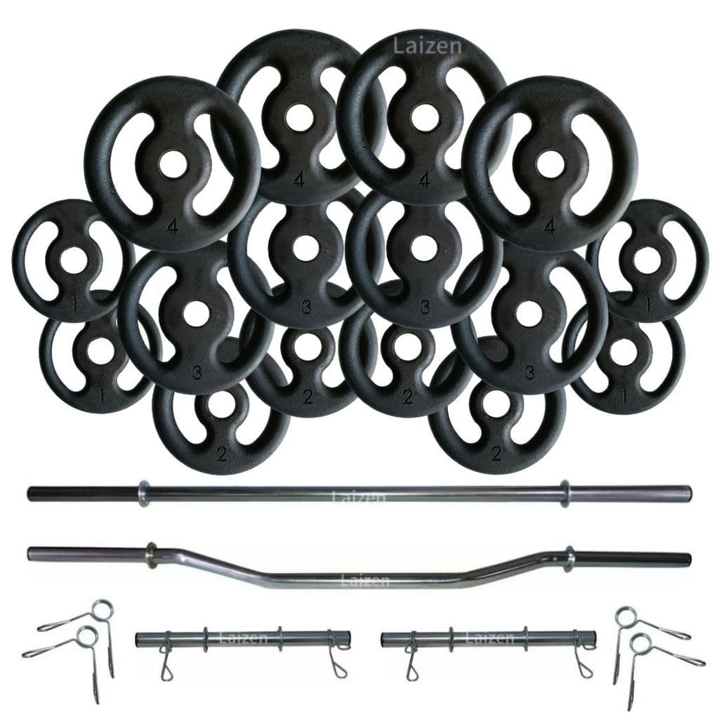 Kit Fitness 40kg Anilhas + Barras 40cm + Barra 160 + Barra W