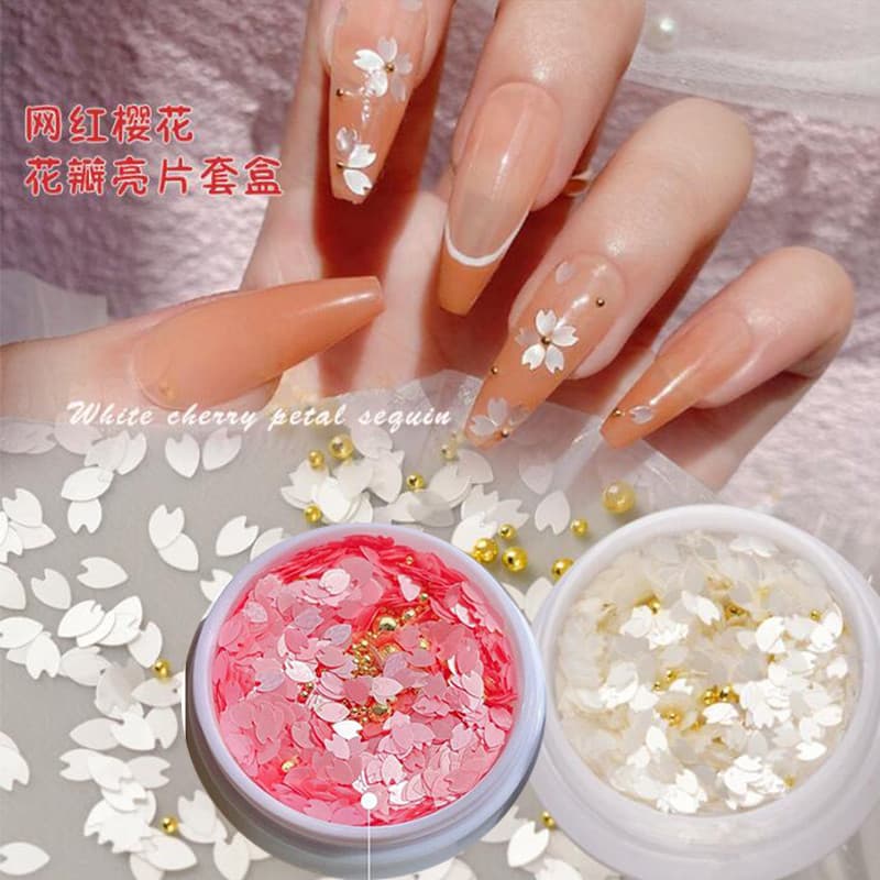 Influenciador rosa branco cereja pétala lantejoulas All-Match japonês menina coração Glitter bola de aço misturada decor