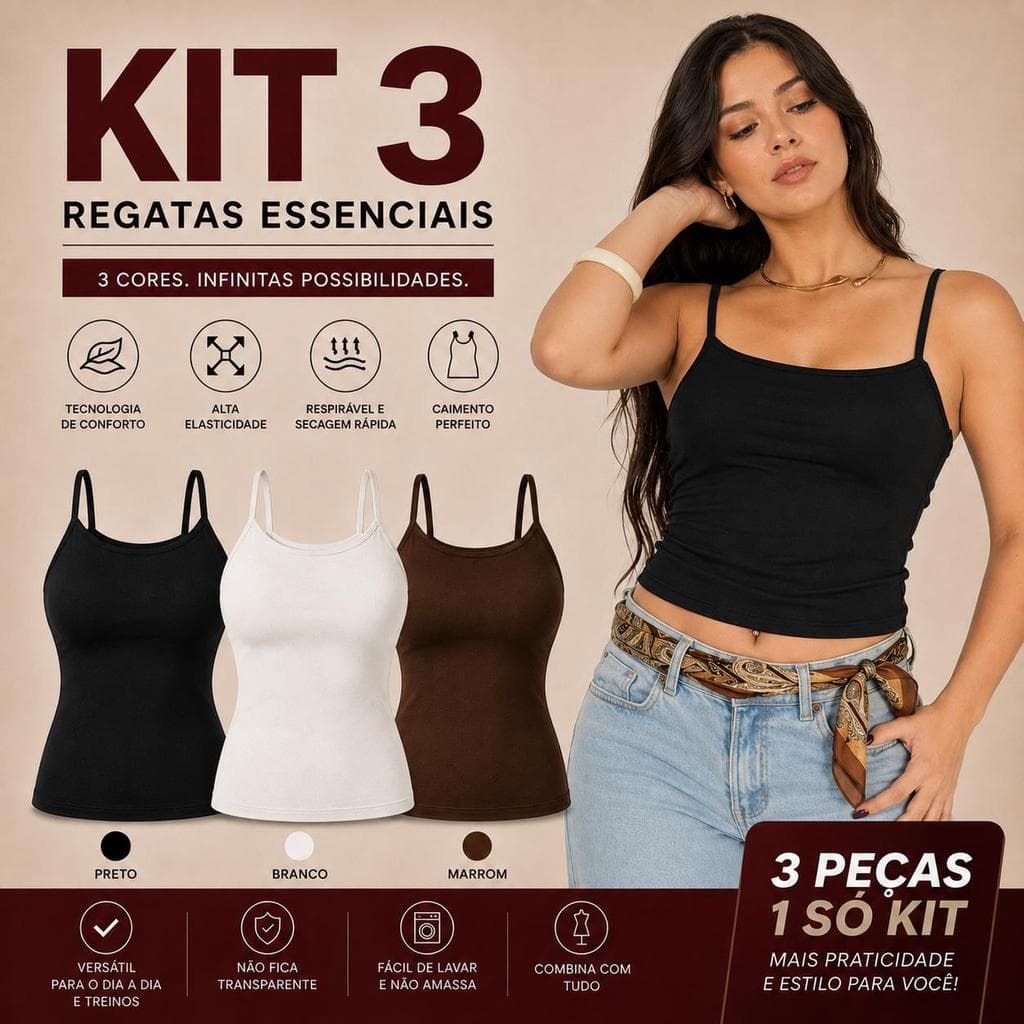 Kit 3 ou 1 Regata Alça Fina Fitness Blusa Feminino Liso Camiseta Academia Verão