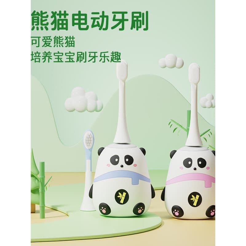 Escova de dentes elétrica para crianças pequenas, 2 anos, 3 anos, 12 anos, adequada, desenho animado, Panda vermelho, ce