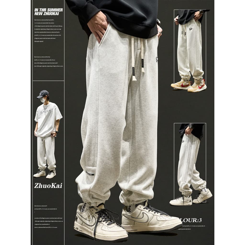 Calças esportivas masculinas outono americano solto Sweatpants outono inverno estilo forro de lã engrossado calças casua