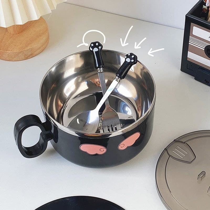 Tigela de macarrão instantâneo com alça, aço inoxidável 304, estilo coreano com tampa, dormitório doméstico, estudante,