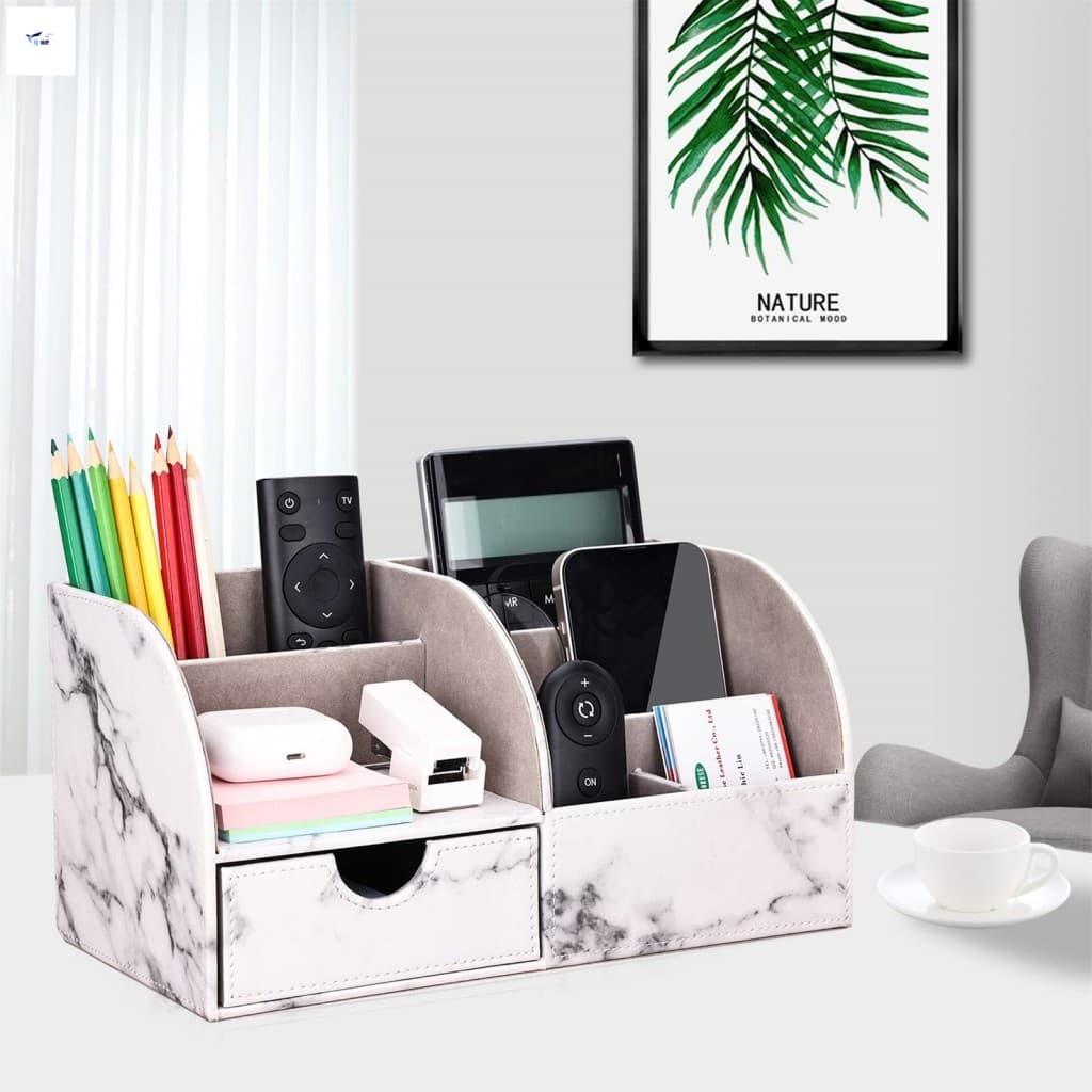 Organizador De Mesa De Couro PU-Porta-Lápis Caddy De Papelaria Para Home Office