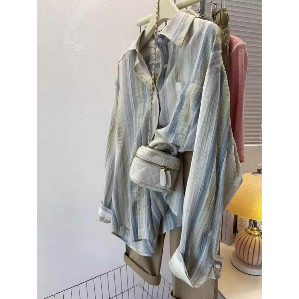 Desconto de marca Roupas femininas contador de retirada comércio exterior listrado protetor solar roupas camisa de manga