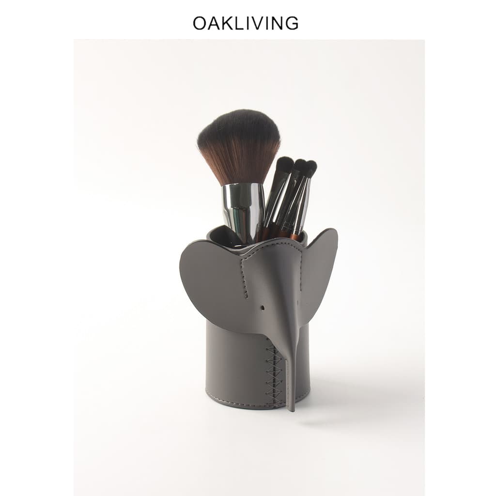 Oakliving feito à mão couro forma elefante tubo de armazenamento controle remoto criativo caneta titular maquiagem escov