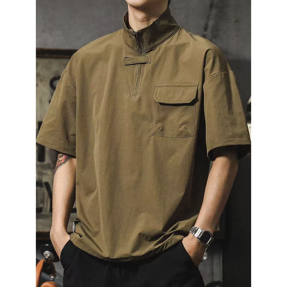 Camisa polo americana de verão camisa masculina de seda gelo camisa de secagem rápida de manga curta solta Workwear cami