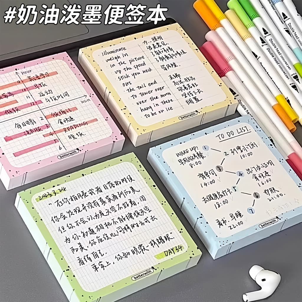 Post-it Notes ins estilo creme de alta aparência salpicos de tinta post-it notas planejador de estudo memorando gravável