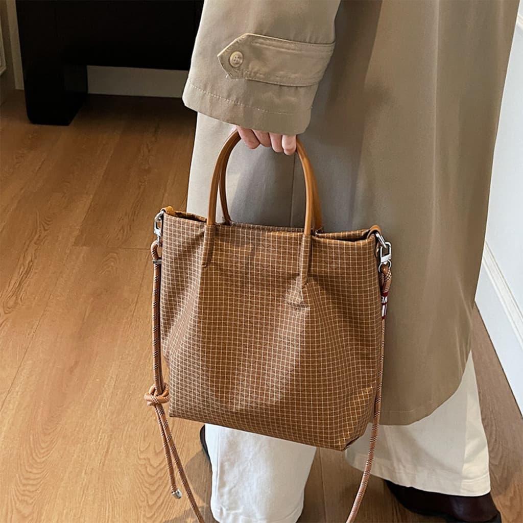 bolsas femininas de ombro Xadrez japonês à prova dwaterproof água náilon bolsa de ombro feminino grande capacidade balde