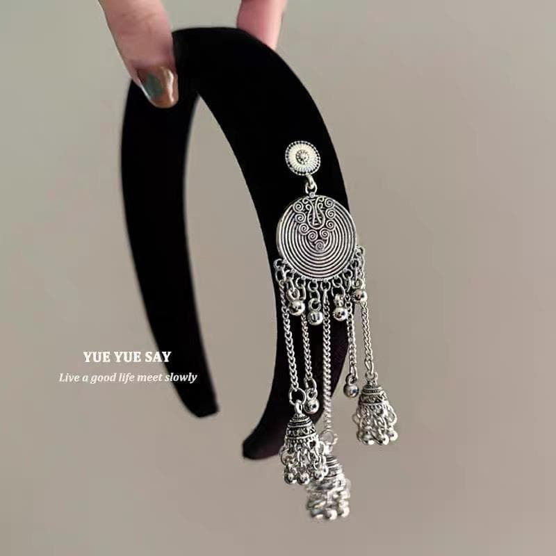 Miaojiang menina high-End Retro temperamento borla bonito argola de cabelo novo estilo chinês estilo étnico bandana cabe