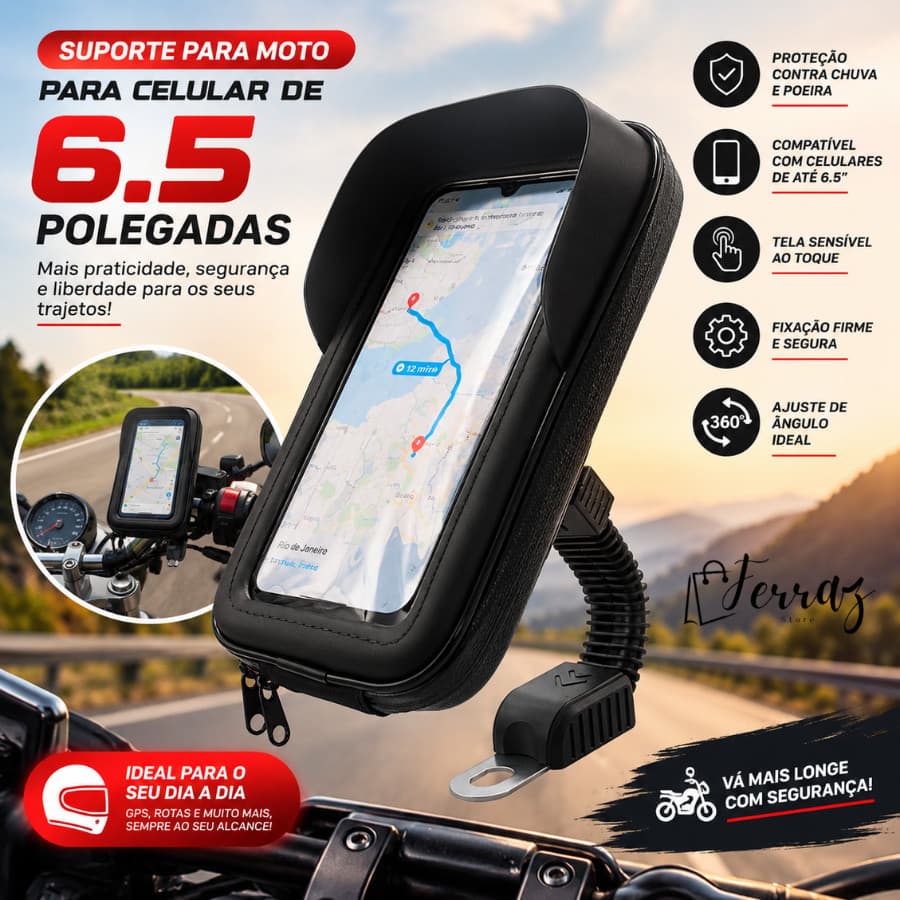 Suporte para moto a Prova d'águap/ Motoboy Bicicleta/Moto GPS Retrovisor Guidão 6.5 polegadas