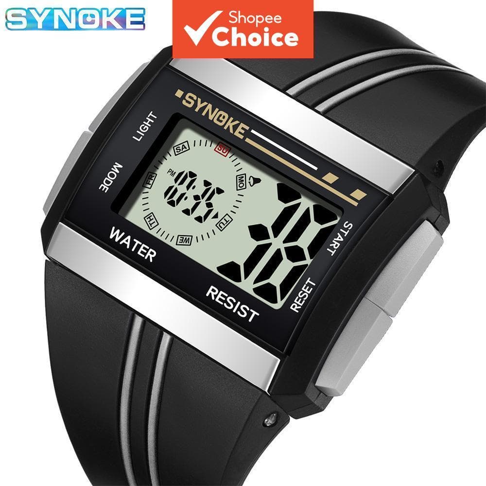 SYNOKE Relógio Masculino Quadrado LED Temporizador Digital Calendário De Pulso Esportivo À Prova D'água Dual Display Ala