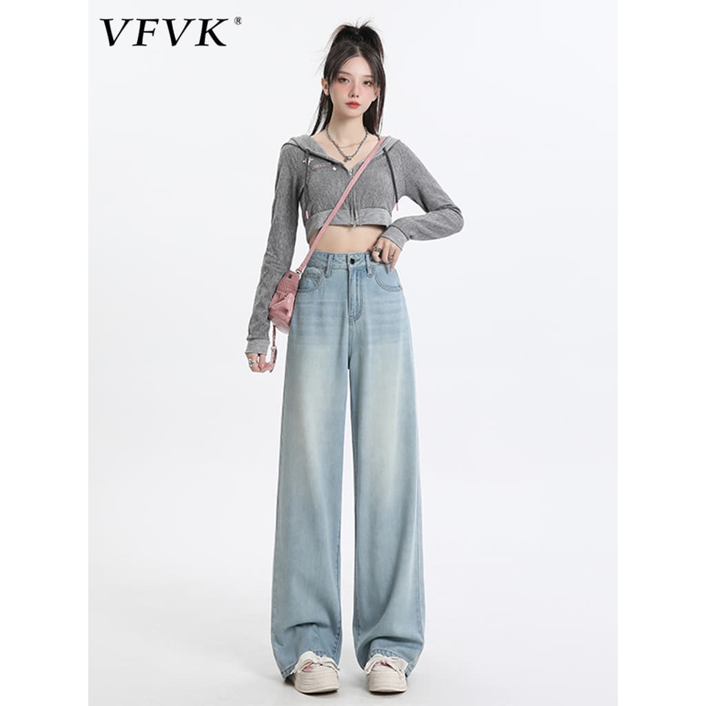 Vfvk calças pequenas 2026 novo estilo Jeans feminino solto Drape calças de perna larga estilo verão calças de perna reta