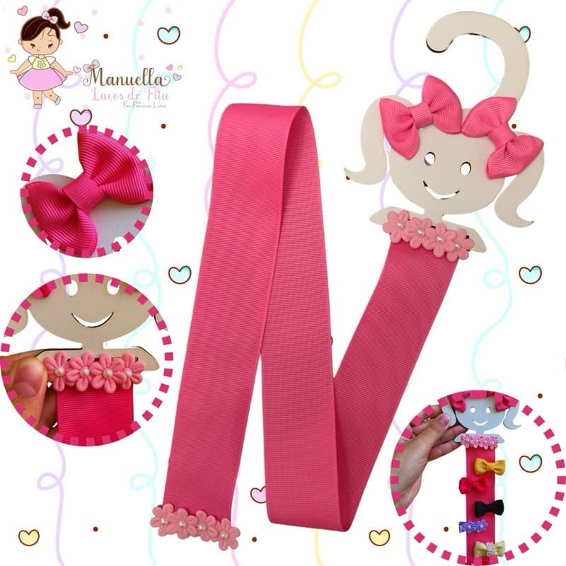 Cabide Infantil Porta Laço Lacos Menina Rosa 70 cm Decoração Mini Organizador Decorado