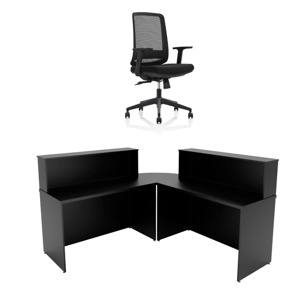 CJ. BALCÃO DE ATENDIMENTO 1200X600 EM L + CADEIRA NETFLEX