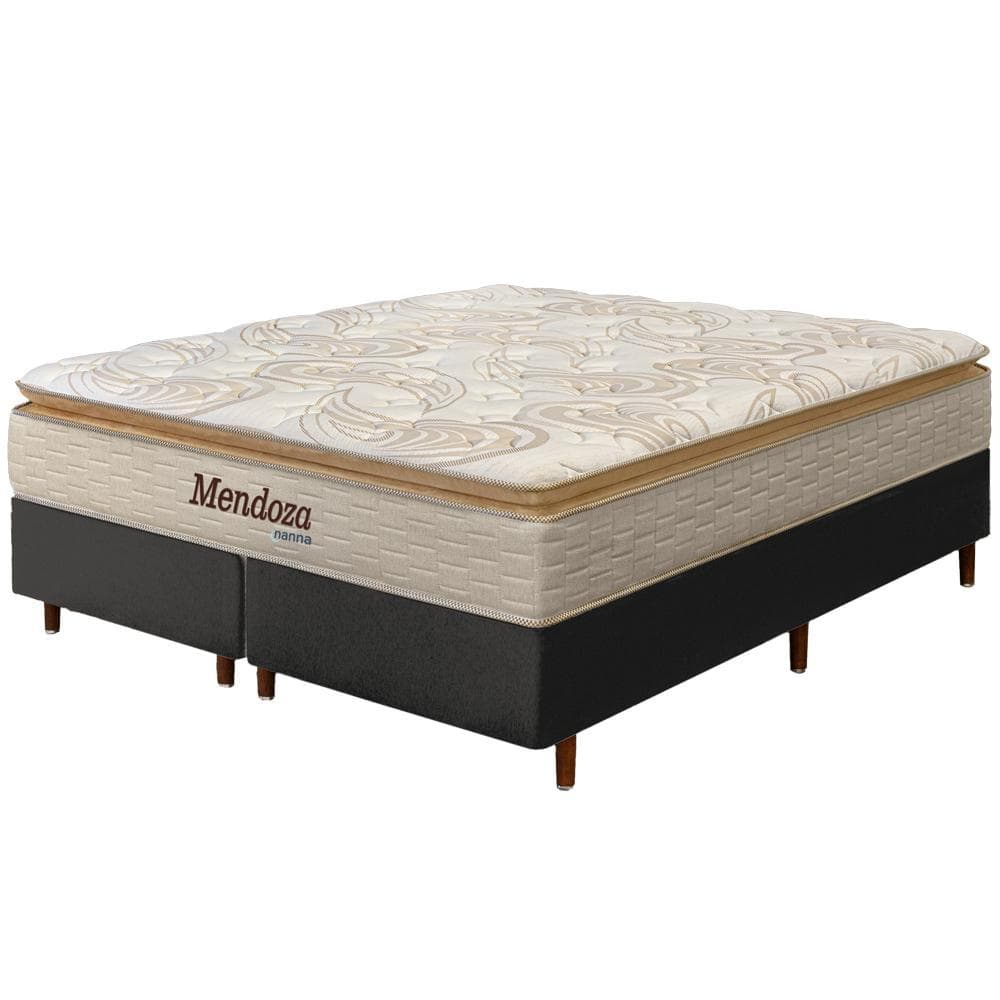 Cama Box Preta + Colchão Queen Size Mendoza Molas Ensacadas Pillow Top 158x198x71cm - Extra Macio