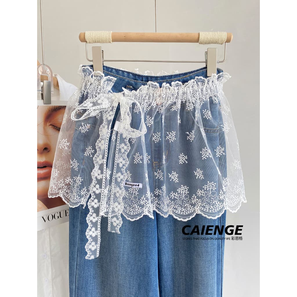 Cortina de bunda de renda branca feminina 2026 novo estilo estilo coreano primavera verão estilo doce mais magro olhar e