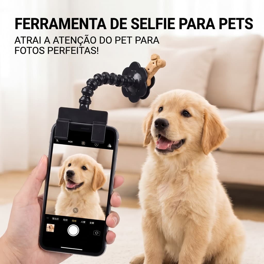 Clipe de Celular para Selfie de Pet com Suporte de Petisco, Mangueira Flexível Ajustável, Acessório de Fotografia para C