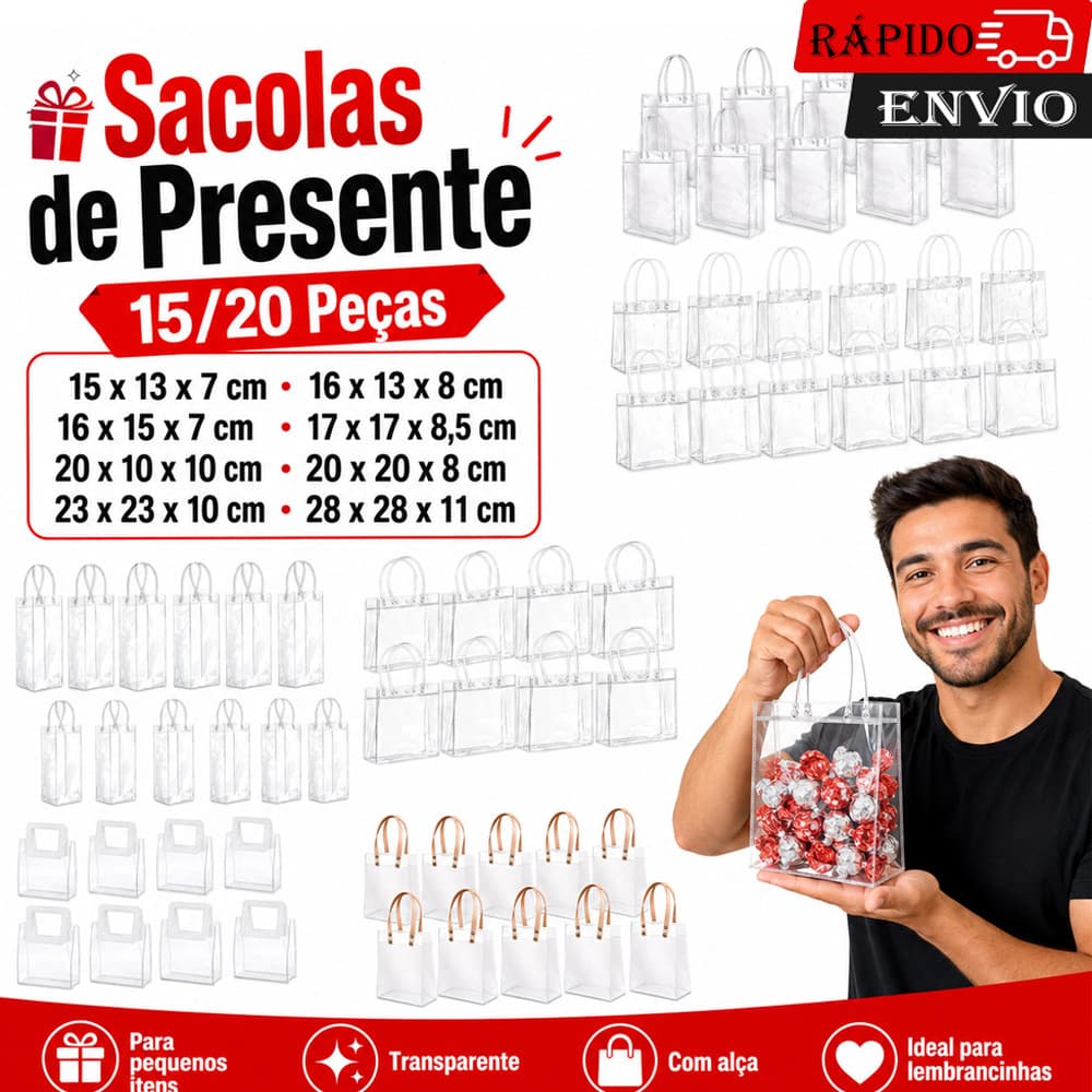 Saco de presente transparente transparente bolsa de lembrança 15/20 saco de presente com alça