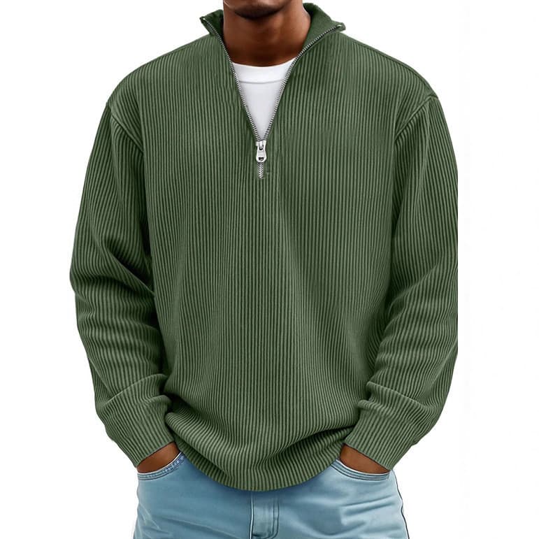 Novo estilo masculino europeu americano gola alta zíper veludo de manga comprida camisa polo transfronteiriça moletom ma