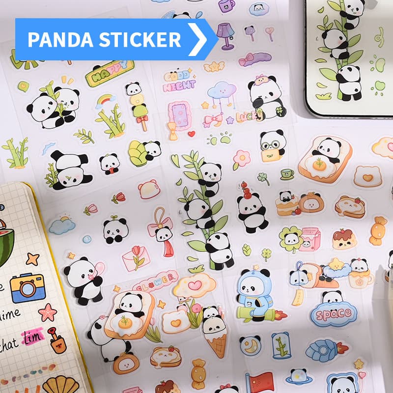 Bonito dos desenhos animados Panda adesivos manual adesivos meninas crianças à prova dwaterproof água transparente estud